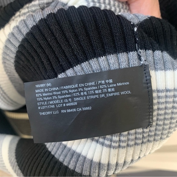 NWOT Theory Empire Wool Stripe Ribbed Merino wool stretch Midi Dress Medium - Picture 7 of 11